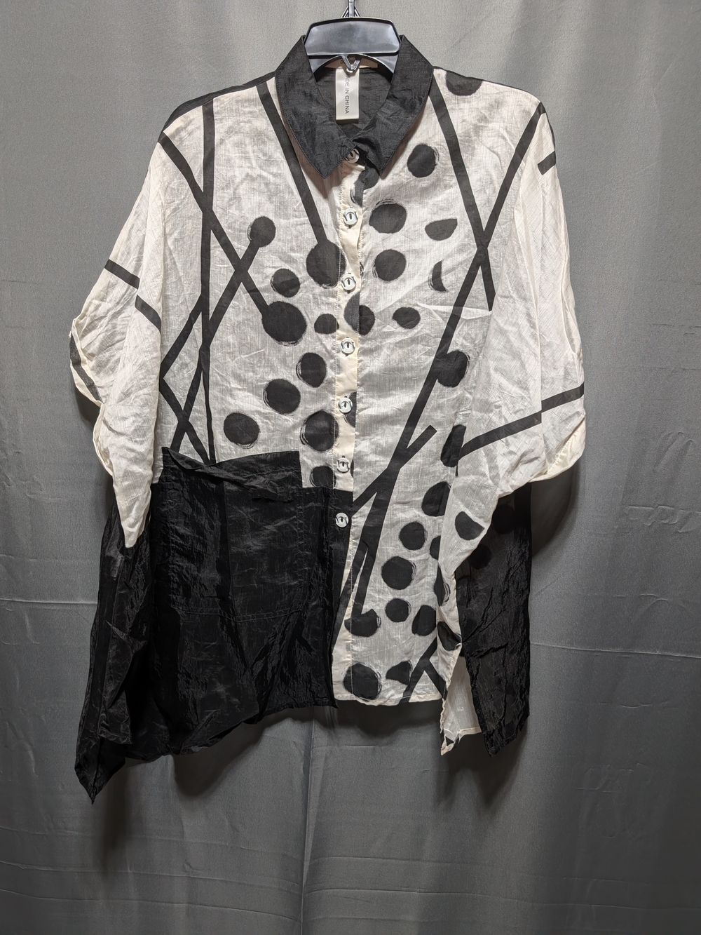 Cheyenne Abstract Polka Dot Asymmetric Linen Tunic Blouse S/M Lagenlook